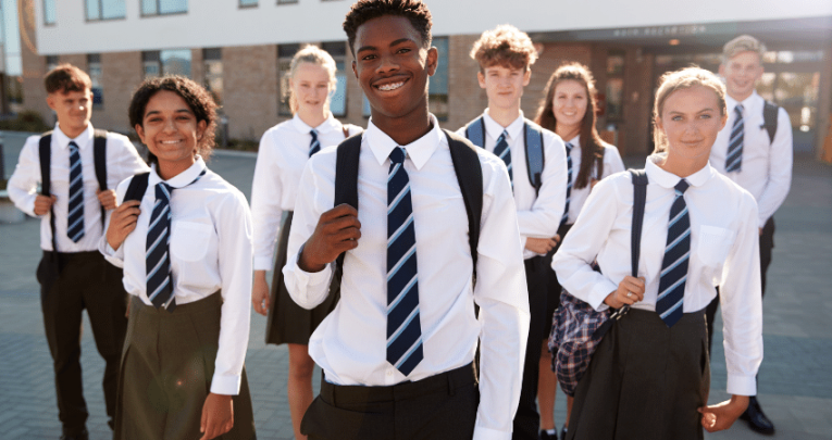happy students at school